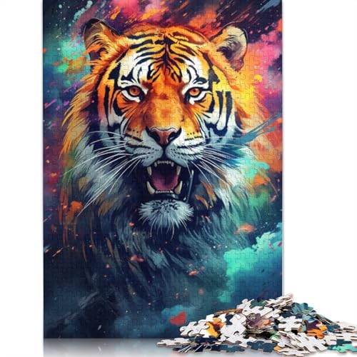 Puzzle für Erwachsene, Kunst, Ölgemälde, Tiger, 1000-teiliges Puzzle, Lernspiele, Holzpuzzle für Erwachsene und Jugendliche ab 12 Jahren, Spielspielzeug, 75 x 50 cm von LiJianXXL