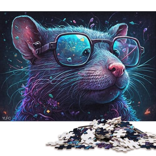 Puzzle für Erwachsene, Maus mit Brille, 1000 Teile, Puzzle für Erwachsene, Geschenke, Kartonpuzzle für Kinder ab 12 Jahren, Lernspiel, Herausforderungsspielzeug (Größe 38 * 26 cm) von LiJianXXL