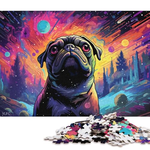 Puzzle für Erwachsene, Mops-Kunst, 1000-teiliges Puzzle für Erwachsene, Holzpuzzle für Erwachsene, Geschenke für Erwachsene, Heimdekoration, Puzzle-Spielzeug 75x50cm/1000 Teile von LiJianXXL