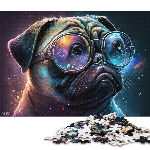 Puzzle für Erwachsene, Mops mit Brille, 1000-teiliges Puzzle aus Karton, geeignet für Erwachsene, Lernspiele, Heimdekorationspuzzle. (Größe 38 * 26 cm) von LiJianXXL