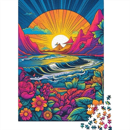 Puzzle für Erwachsene, Psychedelische Blumen, Sonne, 1000-teiliges Puzzle, Holzpuzzle für Erwachsene und Kinder ab 12 Jahren, Denksport-Puzzle (Größe 75 x 50 cm) von LiJianXXL