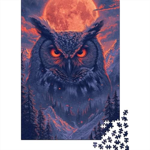 Puzzle für Erwachsene, Sipsychedelic Owl in The Mountains, 1000-teiliges Puzzle, Holzpuzzle für Erwachsene und Kinder ab 12 Jahren, Spielzeug, Denkspiel (Größe 75 x 50 cm) von LiJianXXL