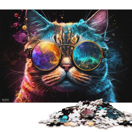 Puzzle für Erwachsene, Zwillings-Galaxie-Katze mit Brille, 1000-teiliges Puzzle, Lernspiele, Kartonpuzzle für Erwachsene und Kinder ab 12 Jahren, Spielspielzeug (Größe 38 * 26 cm) von LiJianXXL