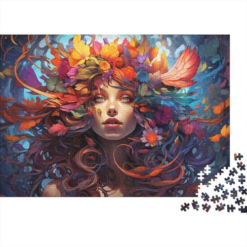 Puzzle für Erwachsene, exotische, farbenfrohe Blumenfrau, 1000 Teile, Puzzle aus Holz für Jugendliche und Erwachsene, tolles Geschenk für Erwachsene, 50 x 75 cm von LiJianXXL