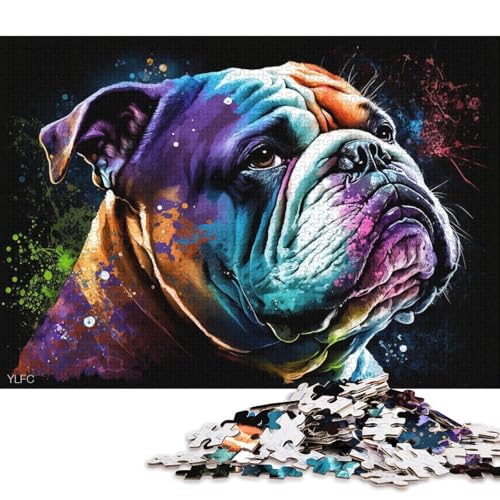 Puzzle für Erwachsene, farbenfrohe Bulldogge, 1000-teiliges Puzzle aus Holz für Erwachsene und Kinder ab 12 Jahren, Lernspiel, herausforderndes Spielzeug (Größe 75 * 50 cm) von LiJianXXL