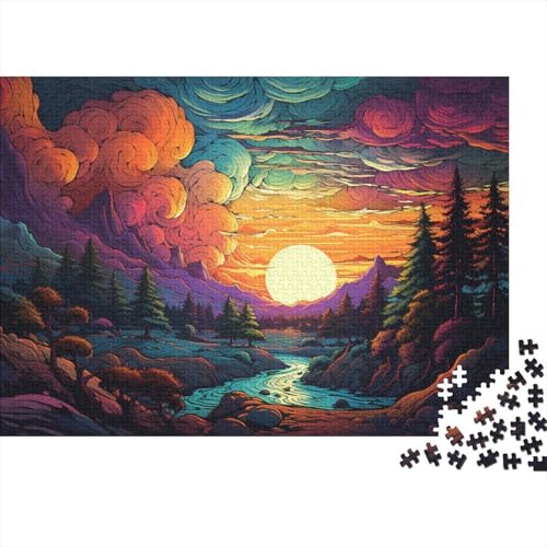 Puzzle für Erwachsene, farbenfrohe Fantasie-Sonnenuntergangslandschaft, Puzzle 1000 Teile für Erwachsene, Holzpuzzle für Erwachsene und Kinder ab 12 Jahren, schwierig und herausfordernd, 50 x 75 cm von LiJianXXL