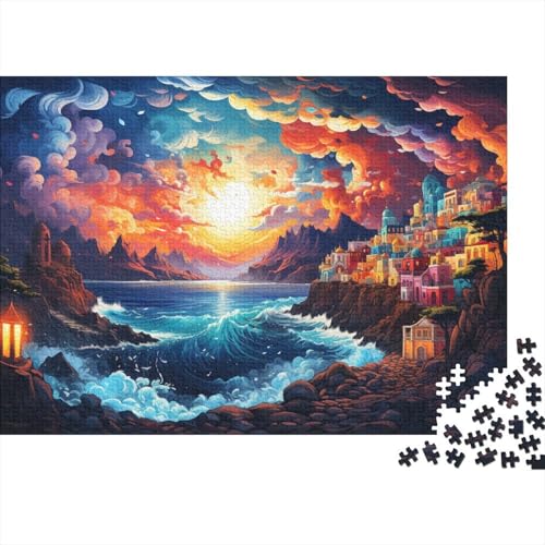 Puzzle für Erwachsene, farbenfrohe Psychedelia in Mykonos, Puzzle 1000 Teile für Erwachsene, Holzpuzzle für Erwachsene und Kinder ab 12 Jahren, schwierig und anspruchsvoll, 50 x 75 cm von LiJianXXL