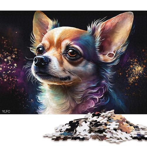 Puzzle für Erwachsene, farbenfrohes Chihuahua-Gemälde, 1000-teiliges Puzzle, Holzpuzzle für Kinder ab 12 Jahren, Lernspielzeug (Größe 75 * 50 cm) von LiJianXXL