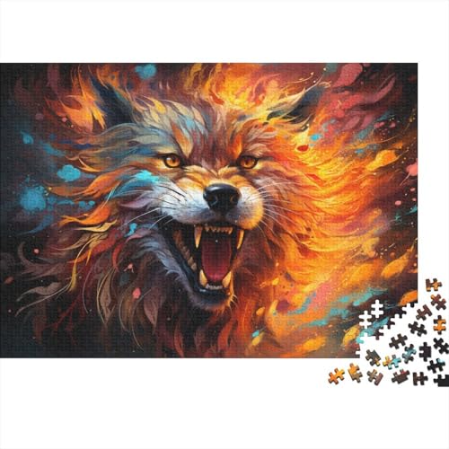 Puzzle für Erwachsene, farbenfrohes psychedelisches Feuerwolf-Puzzle, 1000 Teile, Holzpuzzle für Erwachsene und Kinder ab 12 Jahren, Heimdekoration, Puzzlespielzeug, 50 x 75 cm von LiJianXXL