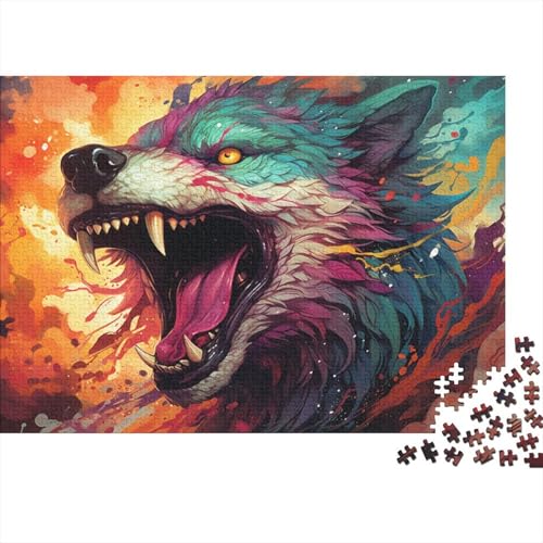 Puzzle für Erwachsene, farbenfrohes psychedelisches Wolf-Puzzle, 1000 Teile, Holzpuzzle für Erwachsene und Kinder ab 12 Jahren, tolles Geschenk für Erwachsene, 50 x 75 cm von LiJianXXL