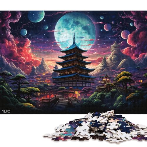 Puzzle für Erwachsene, japanische Tempelkunst, 1000-teiliges Puzzle, Holzpuzzle, Puzzles für 12-Jährige, Spielzeug-Wanddekoration 75x50cm/1000 Teile von LiJianXXL