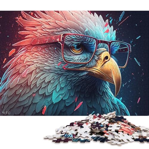 Puzzle für Erwachsene, kosmischer Adler mit Brille, 1000-teiliges Puzzle, Holzpuzzle, geeignet für Erwachsene, Lernspiele, Heimdekorationspuzzle. (Größe 75 * 50 cm) von LiJianXXL