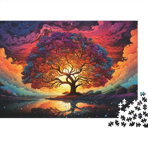 Puzzle für Erwachsene,Zwei farbenfrohe psychedelische Bäume auf der Sonnenuntergangsinsel,1000-teiliges Puzzle,Lernspiele,Holzpuzzle für Erwachsene und Kinder ab 12 Jahren,Spielspielzeug,50 x 75 cm von LiJianXXL