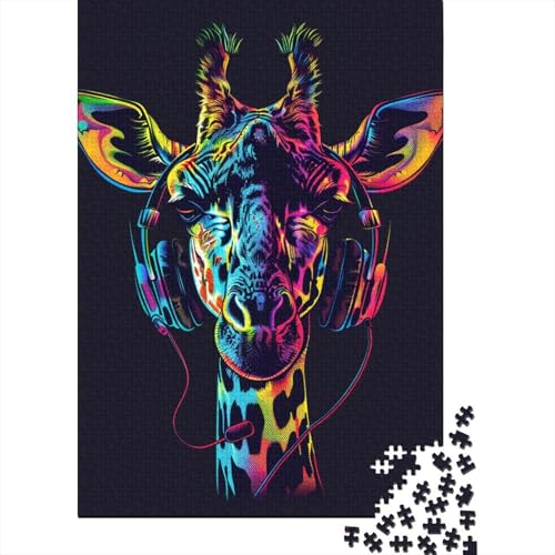 Puzzle für Erwachsene 1000 Giraffe mit Kopfhörern Kreative quadratische Puzzles für Erwachsene und Kinder, Holzpuzzle Einzigartige Herausforderungsspiele Größe: 75 x 50 cm von LiJianXXL