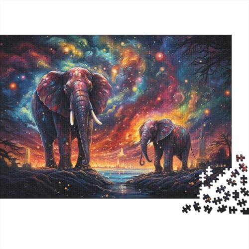 Puzzle für Erwachsene 1000 Stück Fantasie Bunter Sternenhimmel Elefant Puzzle für Erwachsene Holzpuzzle Lernspiel 50x75 cm von LiJianXXL