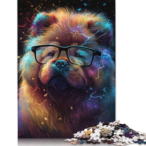 Puzzle für Erwachsene 1000 Teile, Chow-Chow mit Brille, Puzzle für Erwachsene, Holzpuzzle, Familienspiele (Größe 75 * 50 cm) von LiJianXXL