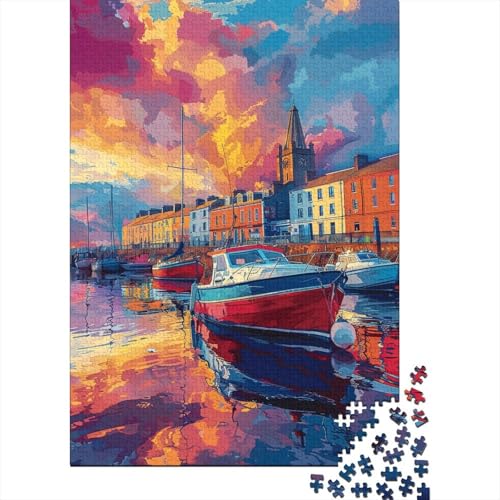 Puzzle für Erwachsene 1000 Teile, Hafen bei Sonnenuntergang, Puzzle für Erwachsene, Holzpuzzle, Heimdekoration (Größe 75 x 50 cm) von LiJianXXL