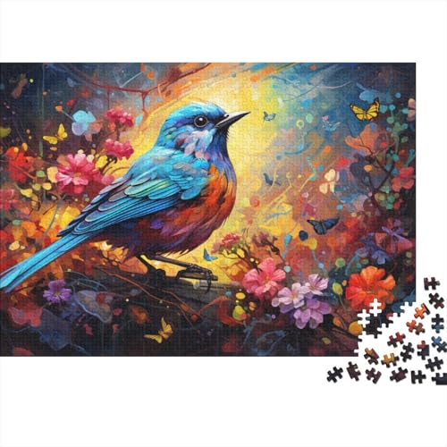 Puzzle für Erwachsene 1000 Teile, farbenfrohes psychedelisches Fantasie-Blauvogel-Puzzle für Kinder, Holzpuzzle, Heimdekoration, 50 x 75 cm von LiJianXXL