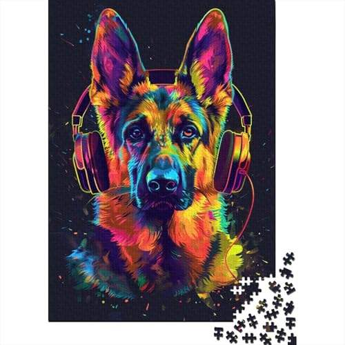 Puzzle für Erwachsene 1000 Teile Deutscher Schäferhund DJ Neon Quadratisches Puzzle für Erwachsene und Kinder Holzpuzzle Puzzle für Erwachsene Geschenke Größe: 75x50 cm von LiJianXXL