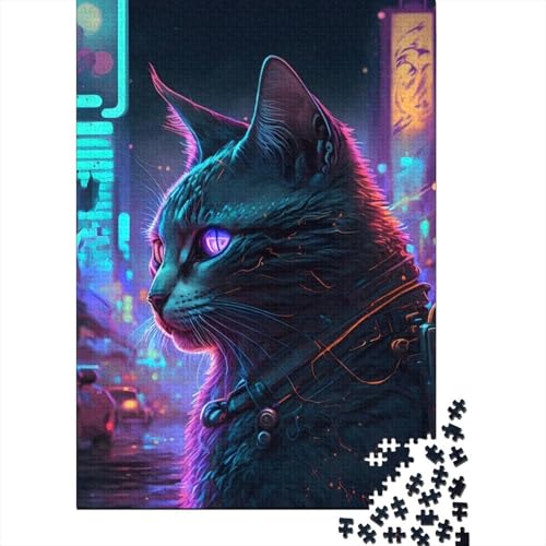 Puzzle für Erwachsene 1000 Teile Neonkatze Kreatives quadratisches Puzzle für Erwachsene und Kinder Holzpuzzle Herausforderndes Spiel Größe: 75 x 50 cm von LiJianXXL