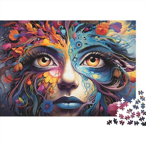 Puzzle für Erwachsene 1000 Teile Psychedelisches Farbgesichtspuzzle für Erwachsene Holzpuzzle Lernspielzeug 50x75 cm von LiJianXXL