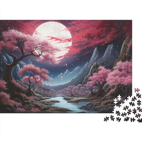 Puzzle für Erwachsene EIN wunderschönes rosa Waldgemälde 1000 Teile Puzzlespielzeug Holzpuzzle Geeignet für Kinder ab 12 Jahren Anspruchsvolles Spiel 50x75 cm von LiJianXXL