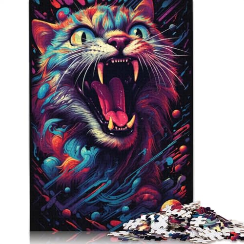 Puzzle für Erwachsene und Kinder, 1000 Teile, Wütende Katze, Puzzle für Erwachsene, Holzpuzzle, tolle Geschenke zu Weihnachten, 75 x 50 cm von LiJianXXL