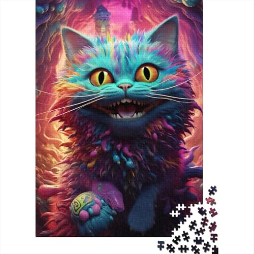 Puzzle für Erwachsene und Kinder, Bunte Katze mit großen Augen, 1000-teiliges Puzzle aus Holz für Erwachsene und Kinder ab 12 Jahren, tolles Geschenk für Erwachsene (Größe 75 x 50 cm) von LiJianXXL