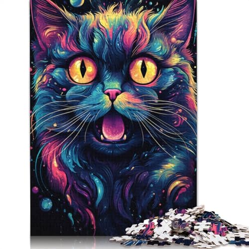 Puzzle für Erwachsene und Kinder, Kunst, psychedelische Katze, 1000 Teile, für Erwachsene, Geschenke, Holzpuzzle für Jugendliche und Erwachsene, Denkspiel, 75 x 50 cm von LiJianXXL