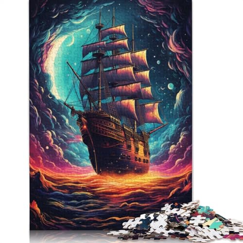 Puzzle für Erwachsene und Kinder, Psychedelisches Piratenschiff, 1000 Teile, für Erwachsene, Geschenke, Kartonpuzzle für Jugendliche und Erwachsene, Denkspiel, 38 x 26 cm von LiJianXXL