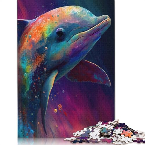 Puzzle für Erwachsene und Kinder, Springender Delfin, 1000 Teile, für Erwachsene, Geschenke, Holzpuzzle für Jugendliche und Erwachsene, Denkspiel, 75 x 50 cm von LiJianXXL