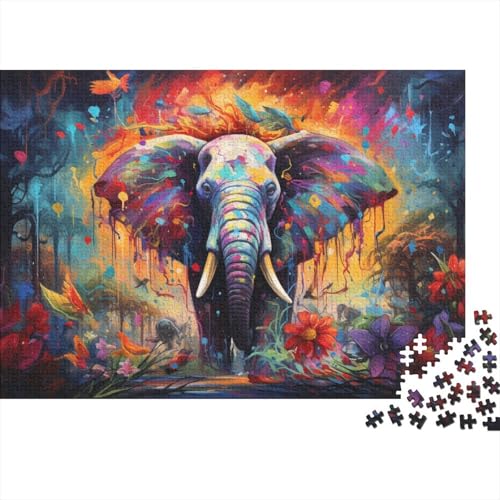 Puzzle für Erwachsene und Kinder, farbenfrohes Kunst-Elefantentier, 1000-teiliges Puzzle, Holzpuzzle für Erwachsene und Kinder, Lernspiel für Erwachsene und Kinder, 50 x 75 cm von LiJianXXL