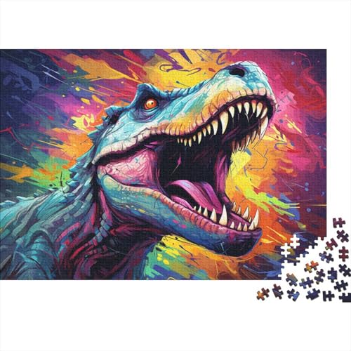 Puzzle mit 1000 Teilen, farbenfrohe psychedelische Dinosaurier-Puzzles für Erwachsene, Holzpuzzle, Lernpuzzle, Familienspiel, 50 x 75 cm von LiJianXXL