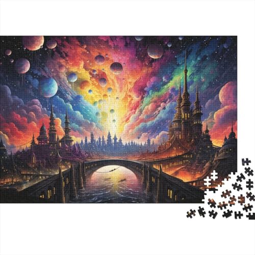 Puzzle mit 1000 Teilen, farbenfrohes psychedelisches Stadtpuzzle für Erwachsene, Holzpuzzle für die ganze Familie, 50 x 75 cm von LiJianXXL