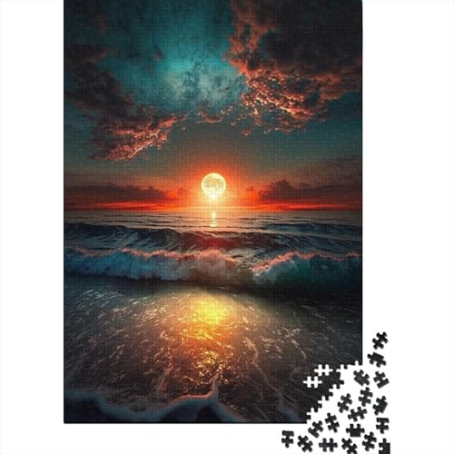 Puzzle mit 1000 Teilen, schöner Sonnenuntergang, Puzzle für Erwachsene, Holzpuzzle, tolles Geschenk für Erwachsene (Größe 75 x 50 cm) von LiJianXXL