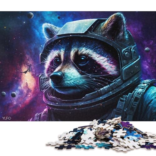 Puzzle mit 1000 Teilen für Erwachsene und Kinder, kosmische Kunst, Astronauten-Waschbär, Puzzle für Erwachsene, Karton-Puzzle, Puzzle – anspruchsvolles Spiel (Größe 38 * 26 cm) von LiJianXXL