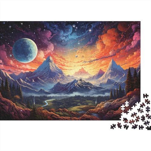 Puzzlespiel mit 1000 Teilen, Bunte Landschaft unter dem Planeten, Puzzle für Erwachsene, Holzpuzzle, Heimdekoration, 50 x 75 cm von LiJianXXL