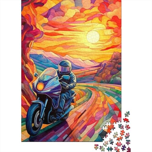 Puzzlespiel mit 1000 Teilen, Bunte Motorräder, Puzzle, Holzpuzzle, Heimdekorations-Puzzle (Größe 75 x 50 cm) von LiJianXXL