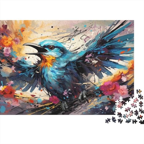 Puzzlespiel mit 1000 Teilen, farbenfrohes Blauvogel-Kunstpuzzle für Erwachsene, Holzpuzzle, Lernspiele, Heimdekorationspuzzle, 50 x 75 cm von LiJianXXL