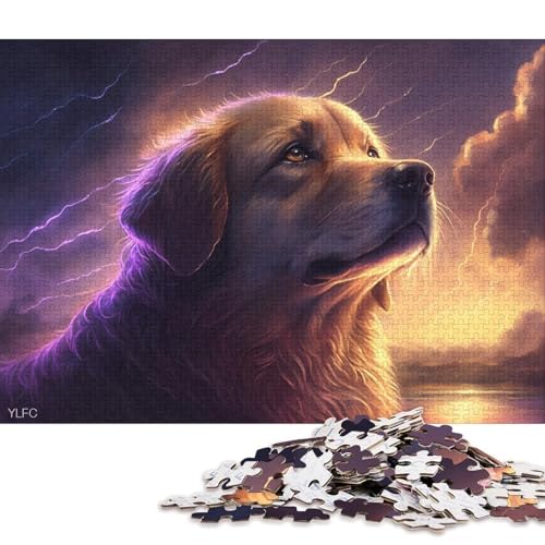 für Erwachsene 1000-teiliges Puzzle Art Golden Retriever Puzzles für Erwachsene Kartonpuzzle Lernspielzeug 38x26cm/1000 Stück von LiJianXXL