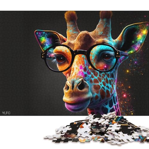 für Erwachsene 1000-teiliges Puzzle Bunte Giraffe mit Brille Puzzles für Erwachsene Kartonpuzzle Lernspielzeug 38x26cm/1000 Stück von LiJianXXL