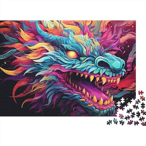 für Erwachsene 1000-teiliges Puzzle Fantasy-Drachengemälde Puzzle für Erwachsene Holzpuzzle Familienpuzzlespiel 50x75cm von LiJianXXL