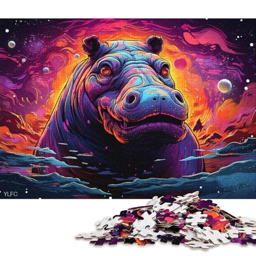 für Erwachsene 1000-teiliges Puzzle Nilpferd im Weltraum Puzzles für Erwachsene aus Karton Lernspielzeug 38x26cm/1000 Teile von LiJianXXL