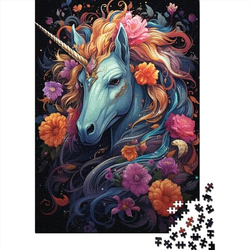 1000 Teile Puzzle Psychedelisches Buntes Einhorn Puzzle Holzpuzzle Lernspielzeug 50 x 75 cm von LiJianXXO