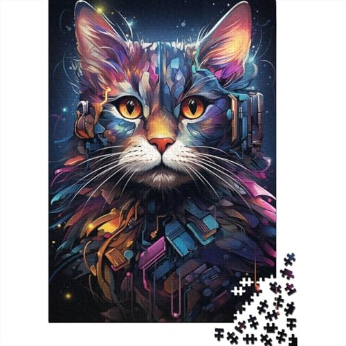 1000-teiliges Holzpuzzle für Erwachsene, farbenfrohes Katzen-Kunst-Puzzle, Familienspiel, Puzzle-Geschenk für Freunde (Größe 75 x 50 cm) von LiJianXXO