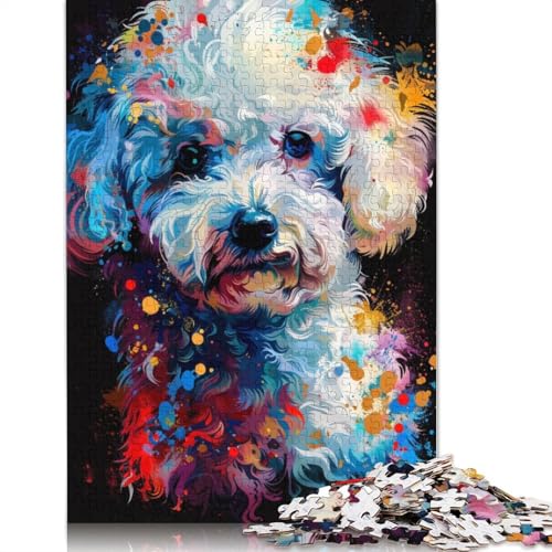 1000-teiliges Puzzle, Bichon Frise-Hund, Kunst-Puzzle für Erwachsene, Holzpuzzle, Puzzle für Erwachsene, Geschenke, Größe: 75 x 50 cm von LiJianXXO