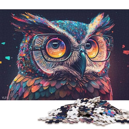 1000-teiliges Puzzle, Bunte Eule mit Brille, Puzzles für Karton, Puzzles, Spielzeug, Denkspiel 38x26cm/1000 Stück von LiJianXXO