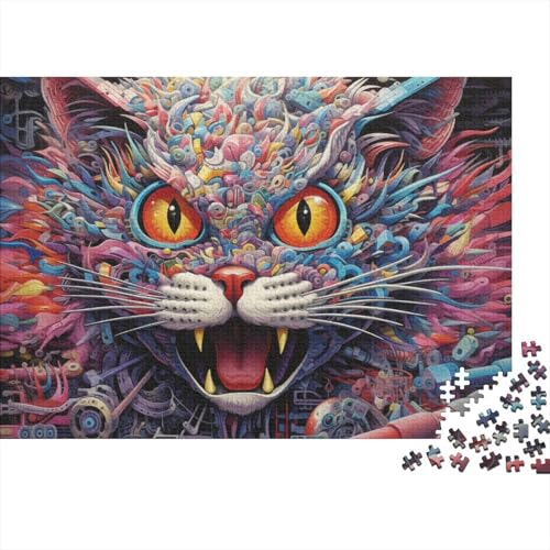 1000-teiliges Puzzle, Bunte Katze mit großen Augen, Puzzle für Kinder, Holzpuzzle, Lernspiel für Erwachsene und Kinder, Größe 50 x 75 cm von LiJianXXO