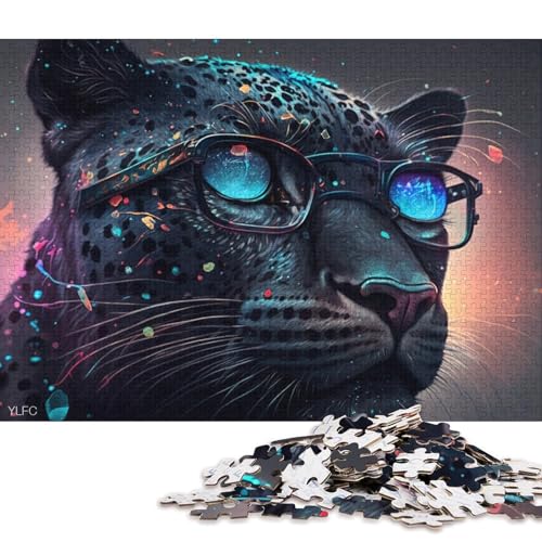 1000-teiliges Puzzle, Galaxie, schwarzer Leopard mit Brille, Puzzle für Karton, Puzzlespielzeug, Denkspiel 38x26cm/1000 Stück von LiJianXXO