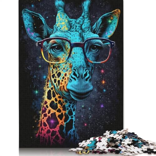 1000-teiliges Puzzle, Galaxie-Giraffe mit Brille, Puzzles für Erwachsene und Kinder, Holzpuzzles, Heimdekorationspuzzle (Größe 75 x 50 cm) von LiJianXXO